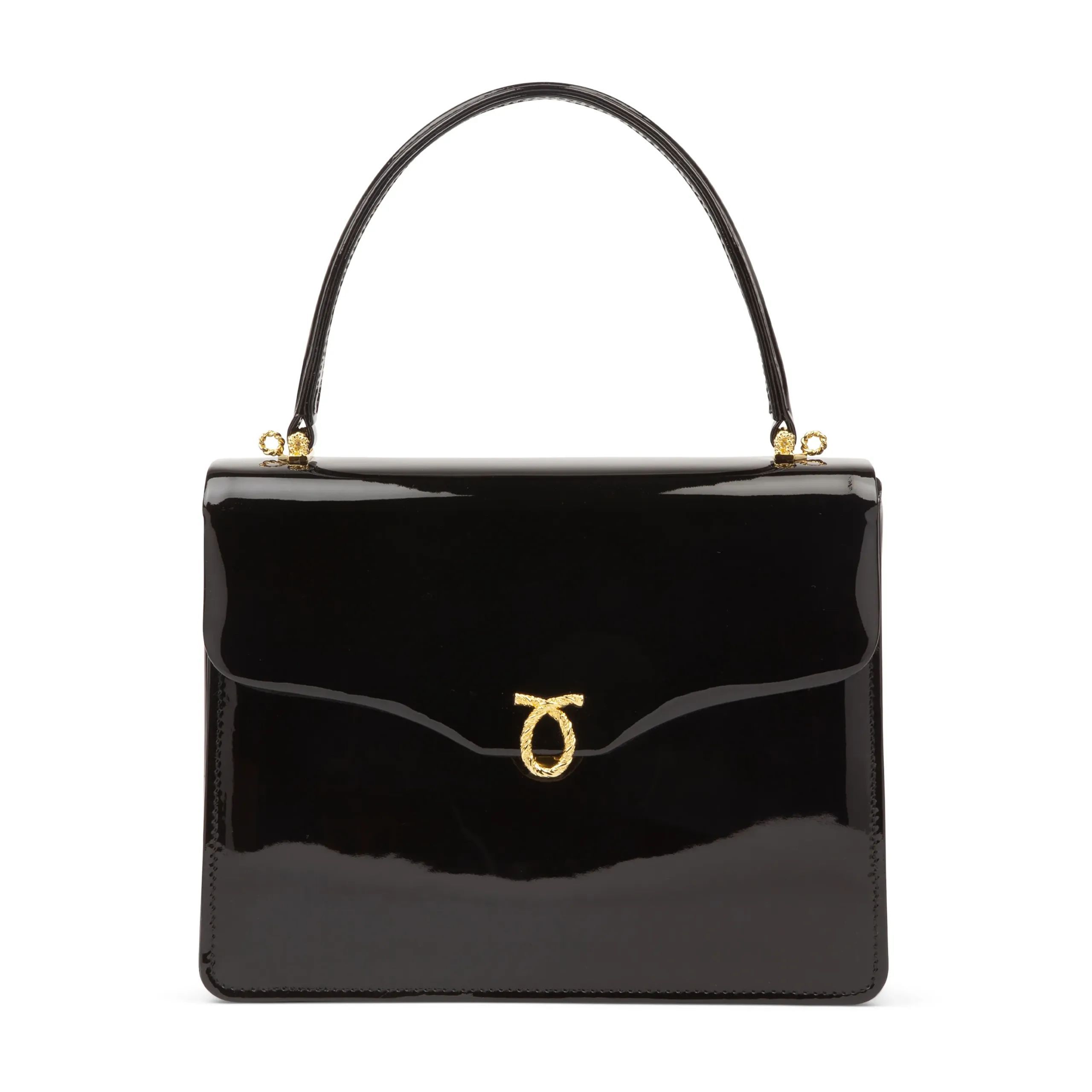 Madelaine - Black (Patent) | Top Handle Bags | Launer London