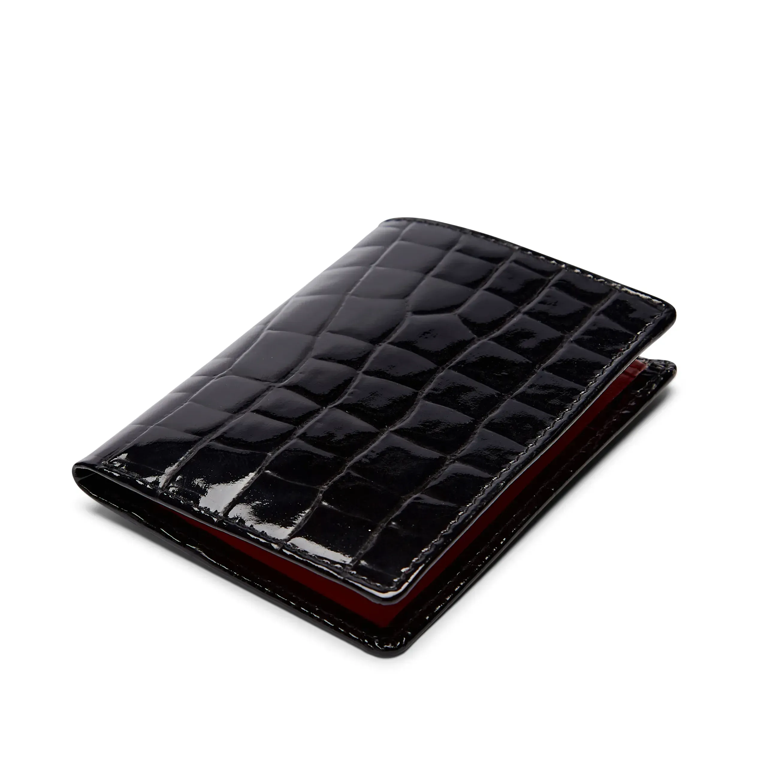 Six card holder with rear pocket – Black Croc Effect / Scarlet